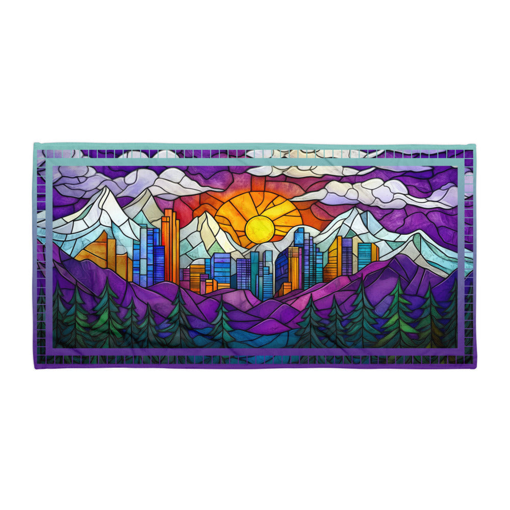 Summit Glow geometric pattern on a Color in Motion beach towel 30x60 — flat lay front view